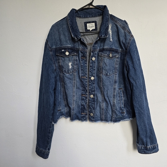 Wax Jean Blue Denim Distressed Jean Jacket Plus Size 2X - Picture 1 of 10